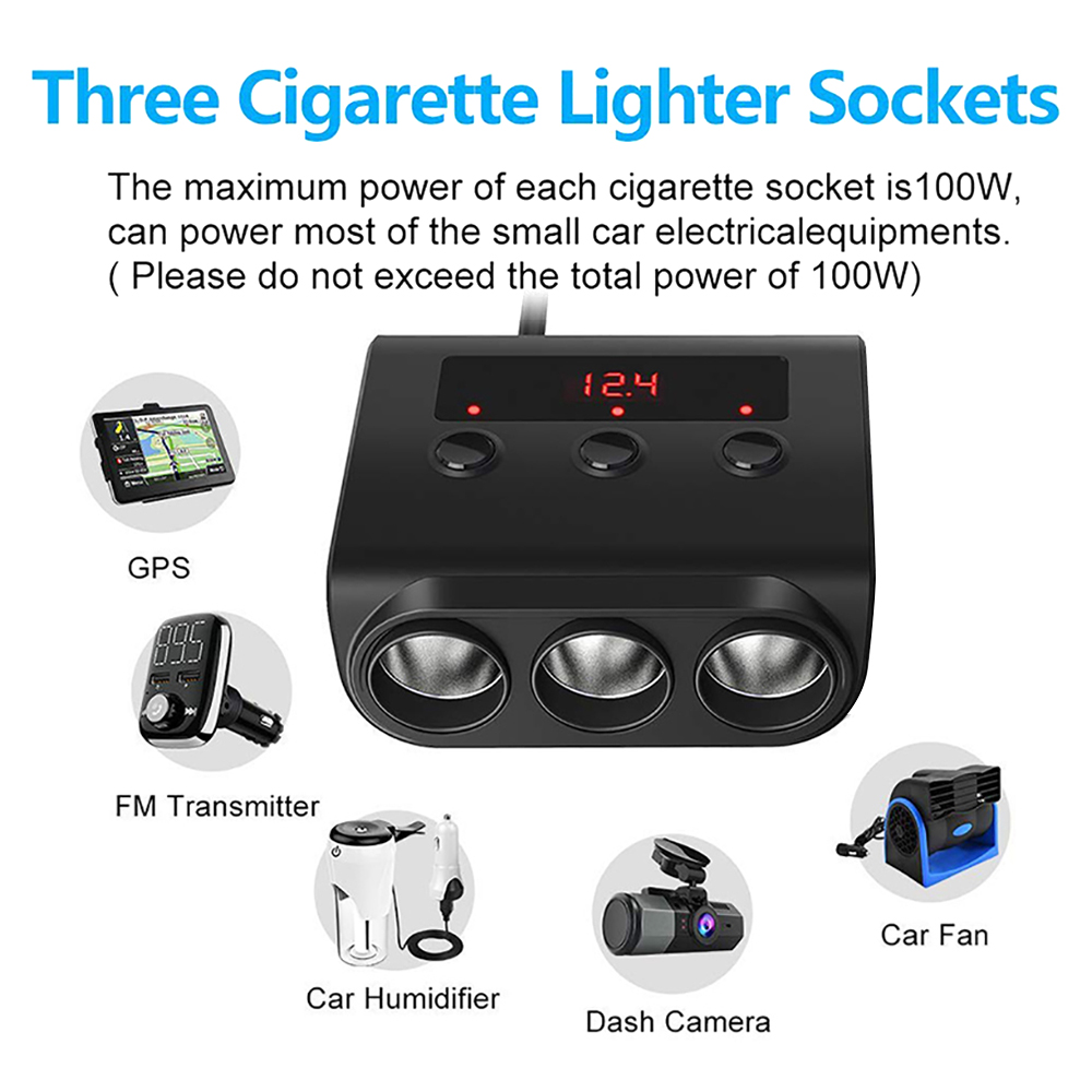 USB Car Charger Splitter Adapter Fast Charge LED Voltage Display Socket Splitter Charger 4 USB