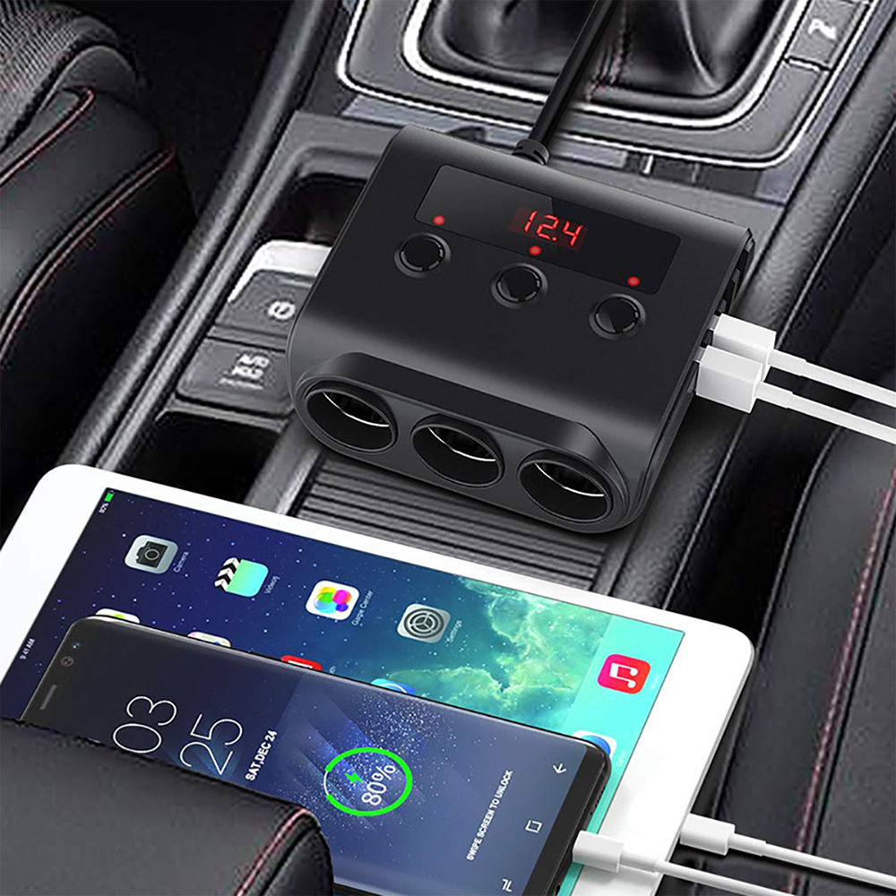 USB Car Charger Splitter Adapter Fast Charge LED Voltage Display Socket Splitter Charger 4 USB