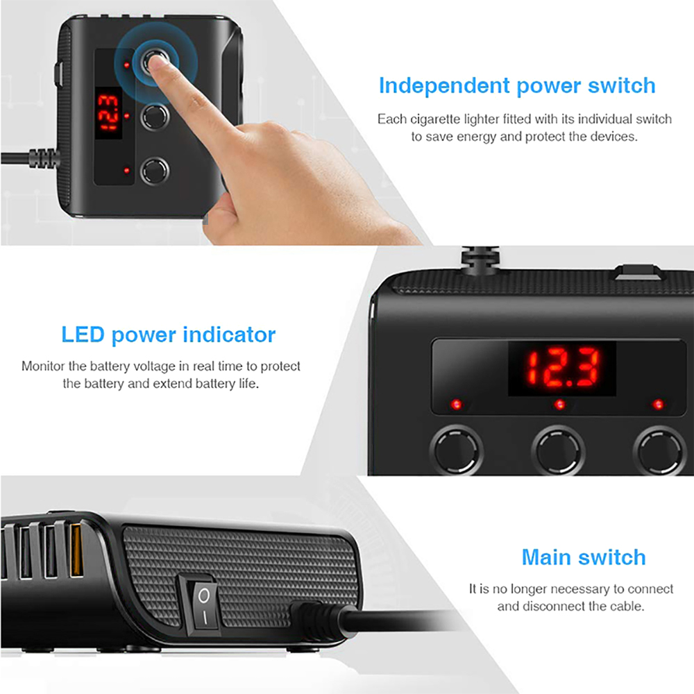 USB Car Charger Splitter Adapter Fast Charge LED Voltage Display Socket Splitter Charger 4 USB