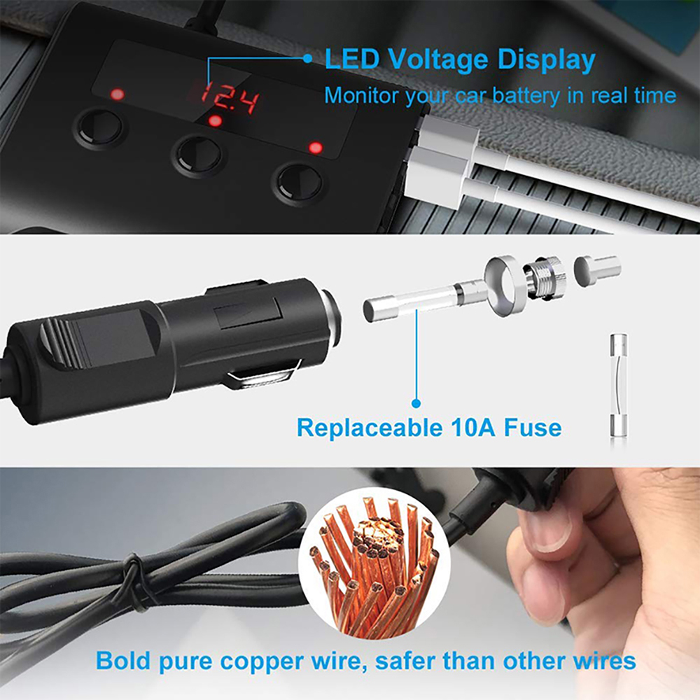 USB Car Charger Splitter Adapter Fast Charge LED Voltage Display Socket Splitter Charger 4 USB