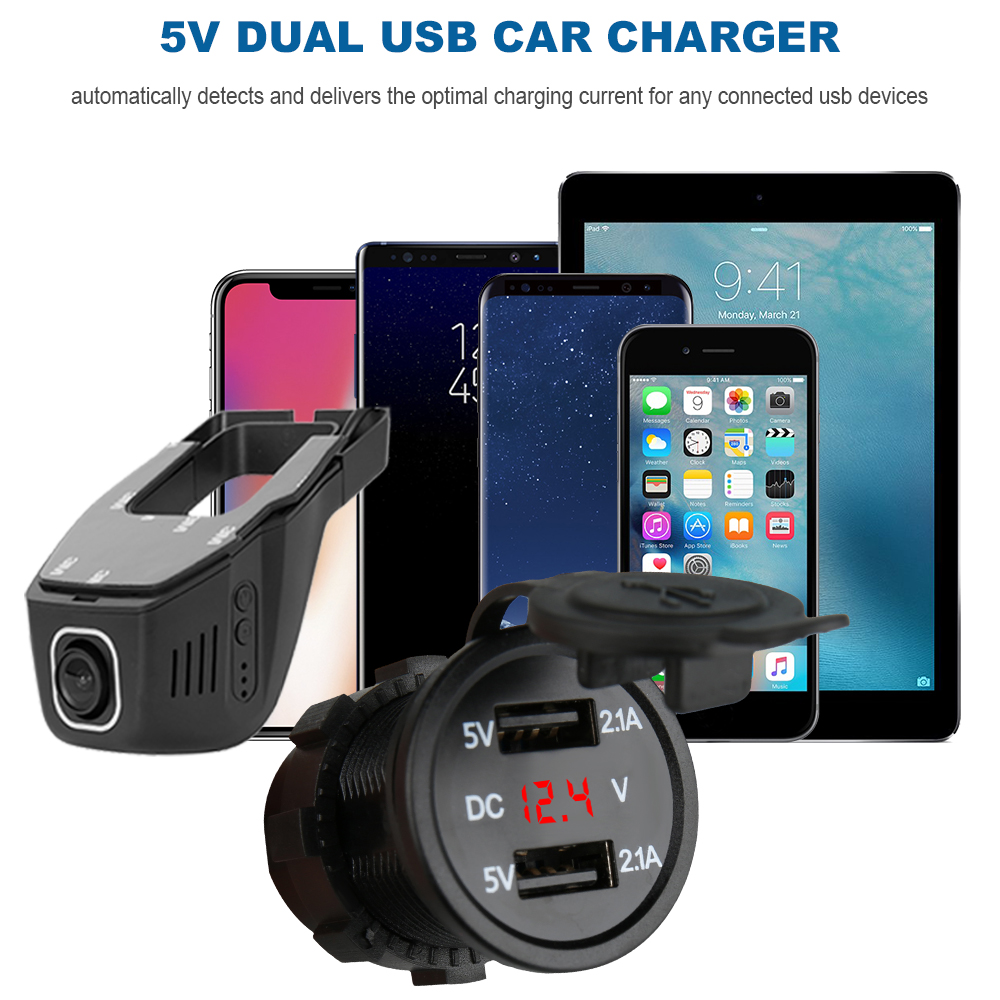 12V/24 Dual USB Port Car Charger LED Voltmeter Car Adapter For Samsung Huawei Xiaomi