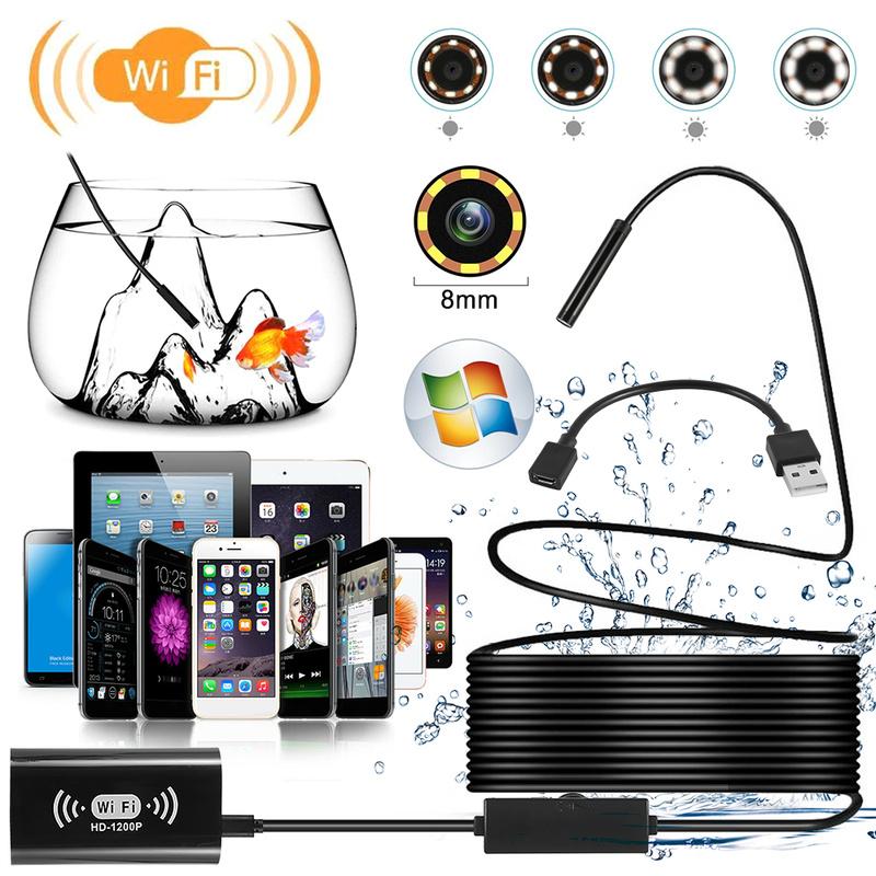 F130 WiFi Endoscope Camera Waterproof USB Inspection Borescope 8LEDs Wireless Endoscopy
