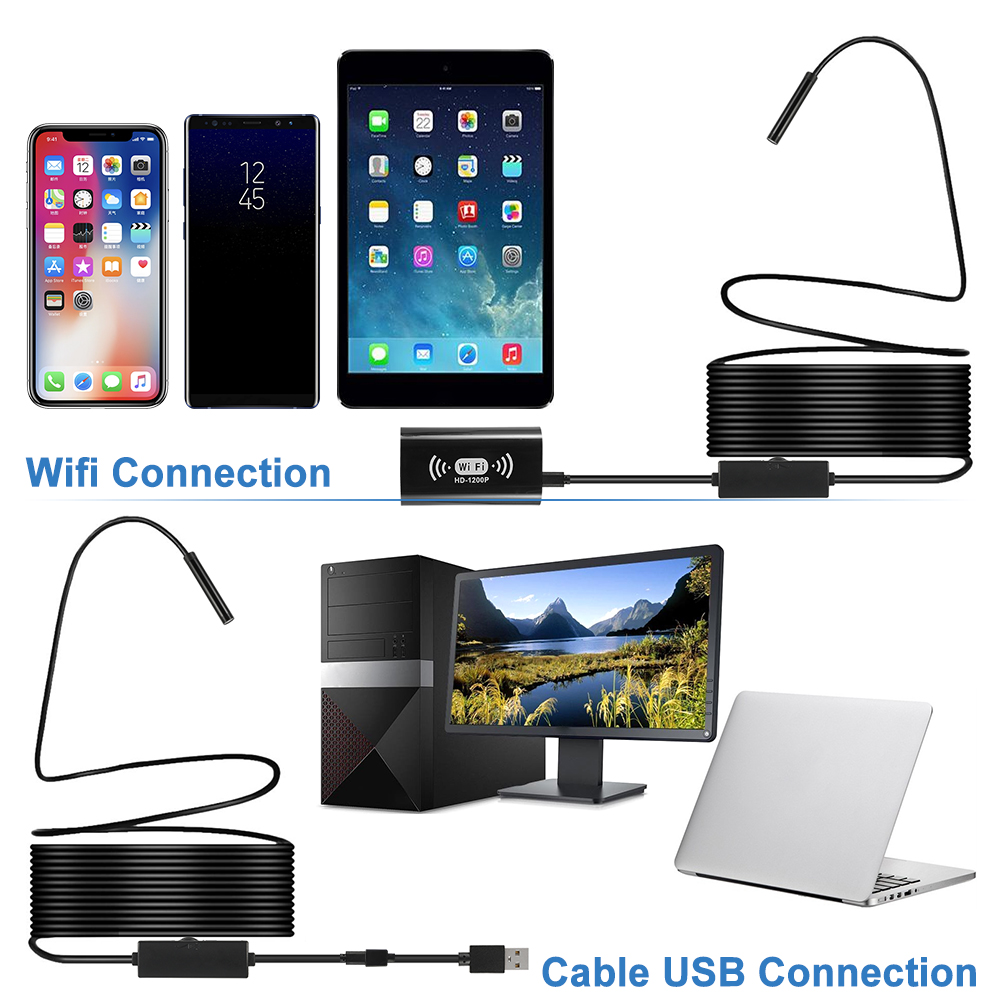 F130 WiFi Endoscope Camera Waterproof USB Inspection Borescope 8LEDs Wireless Endoscopy