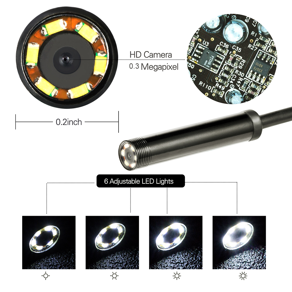 5.5mm Endoscope Camera Hard Cable IP68 Waterproof Inspection Borescope Camera
