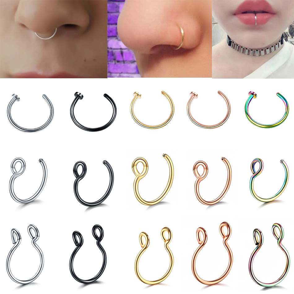 4Pcs Stainless Steel Fake Nose Ring Hoop Septum Rings for Women Fake Piercing Jewelry Non-Pierced
