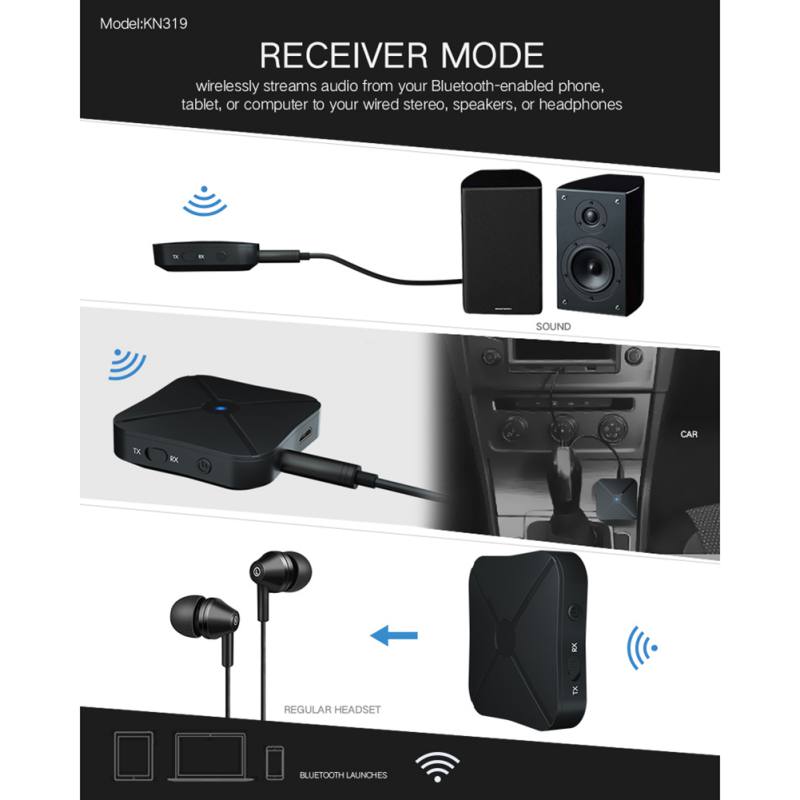 Bluetooth 4.2 Receiver and Transmitter Audio Music Stereo Wireless Adapter RCA 3.5MM AUX Jack