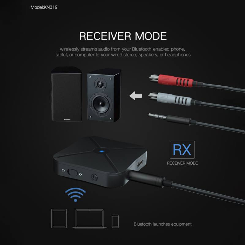 Bluetooth 4.2 Receiver and Transmitter Audio Music Stereo Wireless Adapter RCA 3.5MM AUX Jack