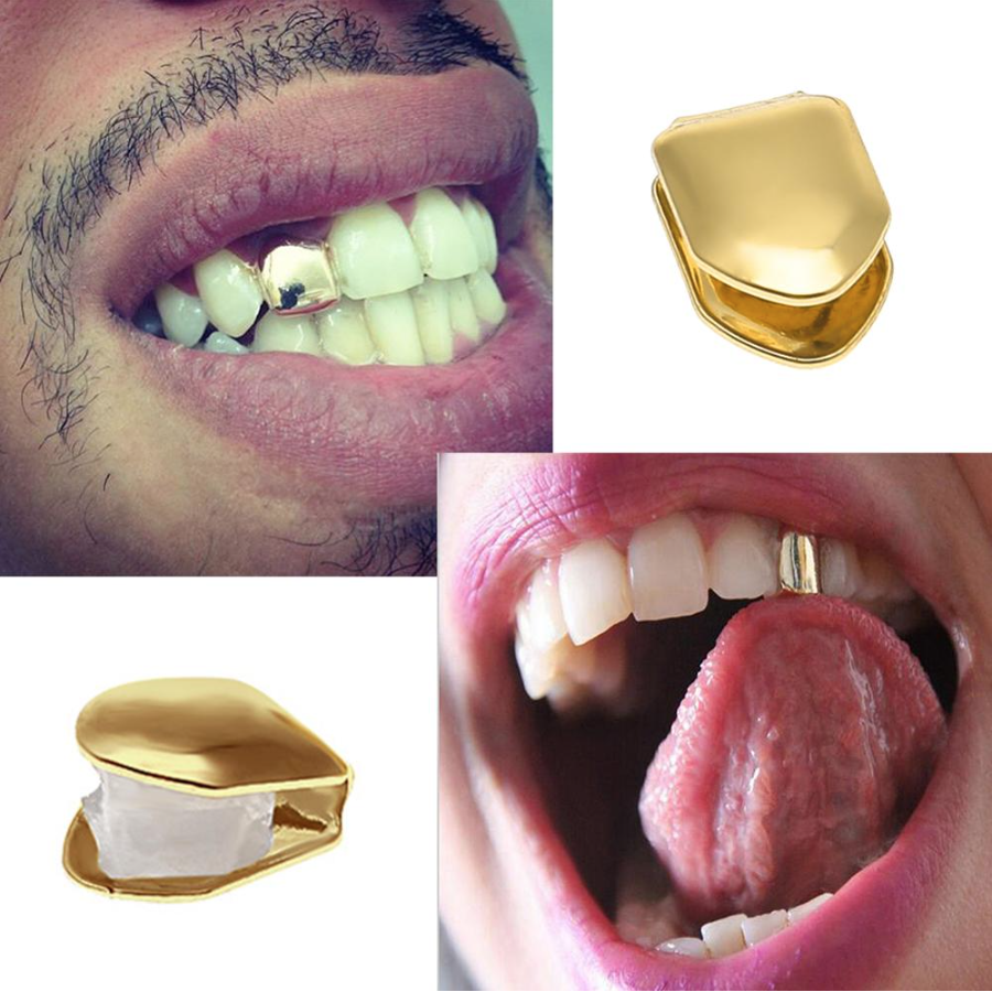 24K Single Tooth Cap Grills Hip Hop Style Teeth Grill Dental Braces Teeth Makeup Tools 2pcs/lot