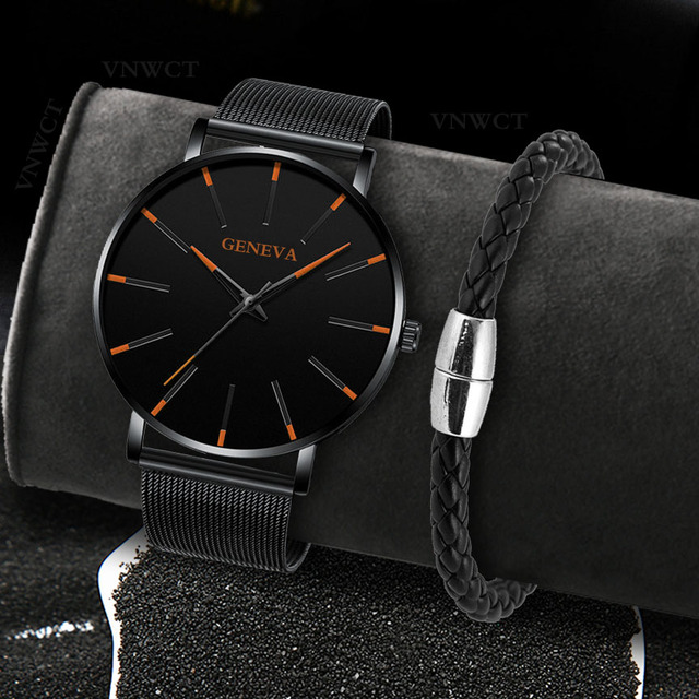 Fashion Mens Watches Bracelet Ultra Thin Quartz Watch Men Casual  Mesh Steel Waterproof Sport Watch