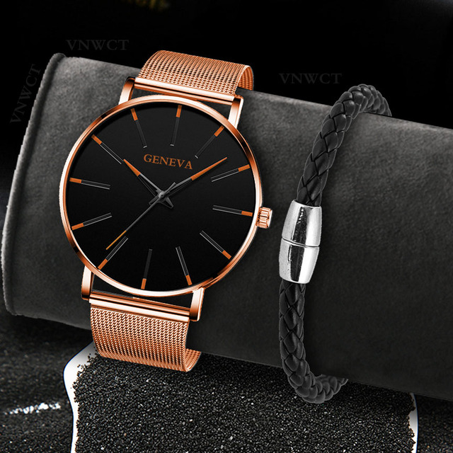 Fashion Mens Watches Bracelet Ultra Thin Quartz Watch Men Casual  Mesh Steel Waterproof Sport Watch