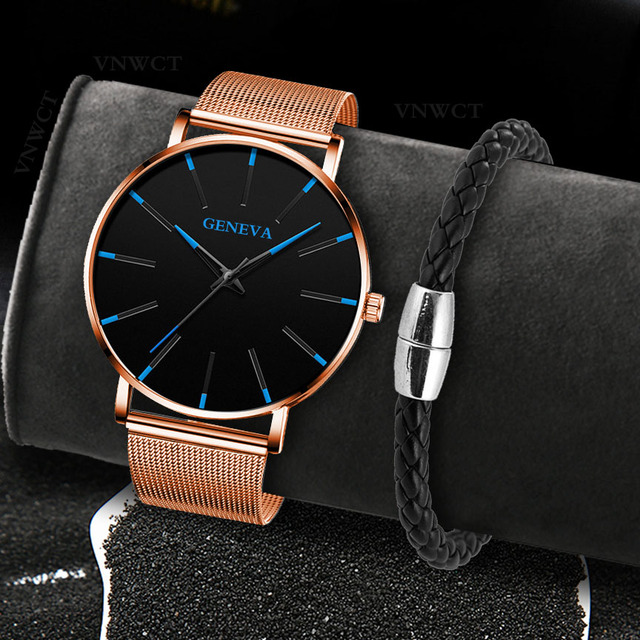 Fashion Mens Watches Bracelet Ultra Thin Quartz Watch Men Casual  Mesh Steel Waterproof Sport Watch