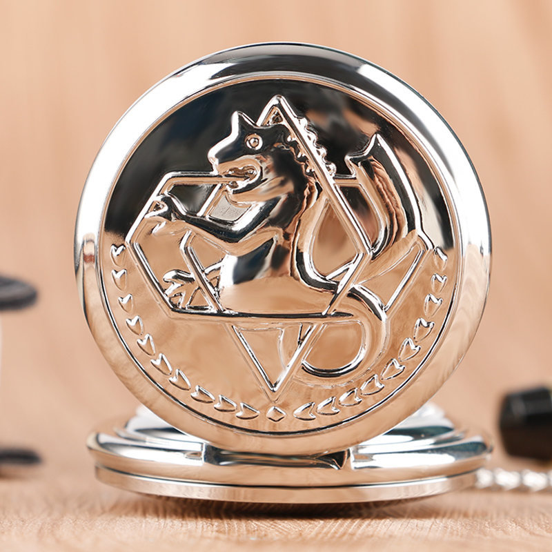 Cool Silver Smooth Alchemist Theme Quartz Pocket Fob Watches with Necklace Chain for Boys Children