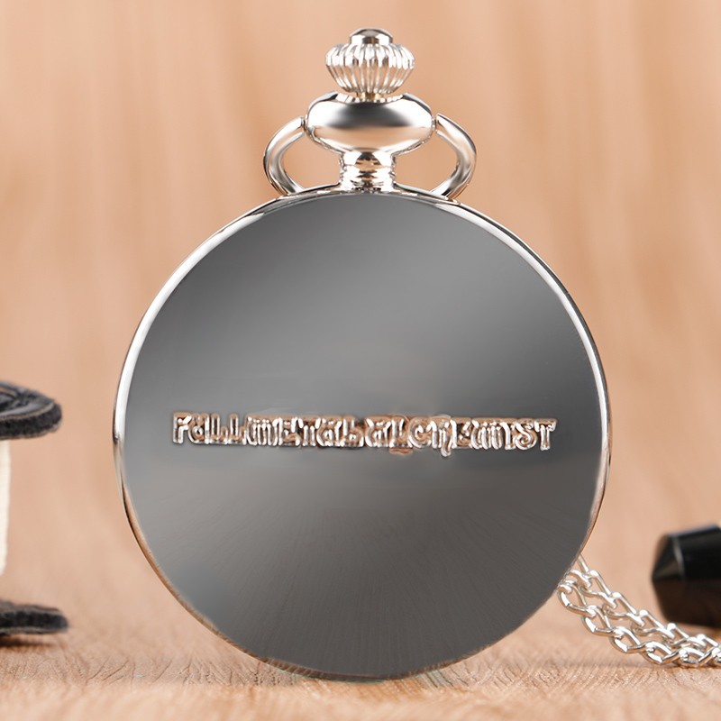 Cool Silver Smooth Alchemist Theme Quartz Pocket Fob Watches with Necklace Chain for Boys Children