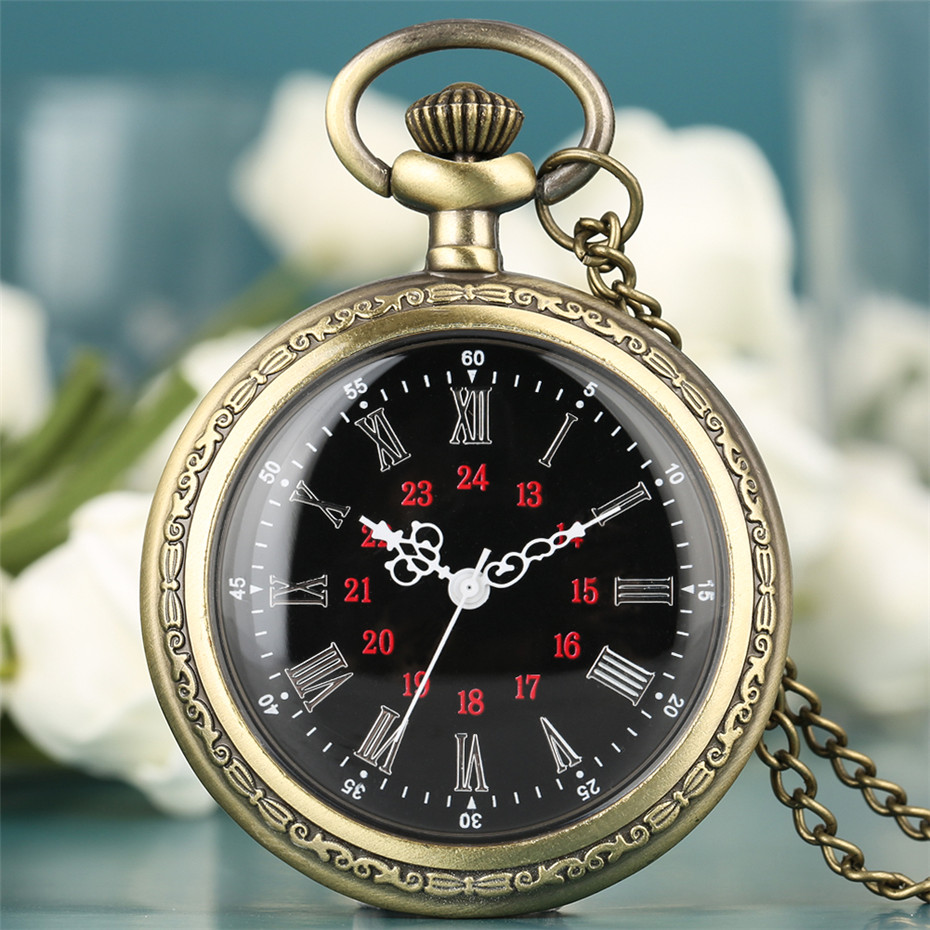 Bronze Retro Roman Numerals Display Quartz Pocket Watch Vintage Pendant Clock for Men Women Fob Sweater Chain /Hanging Chain