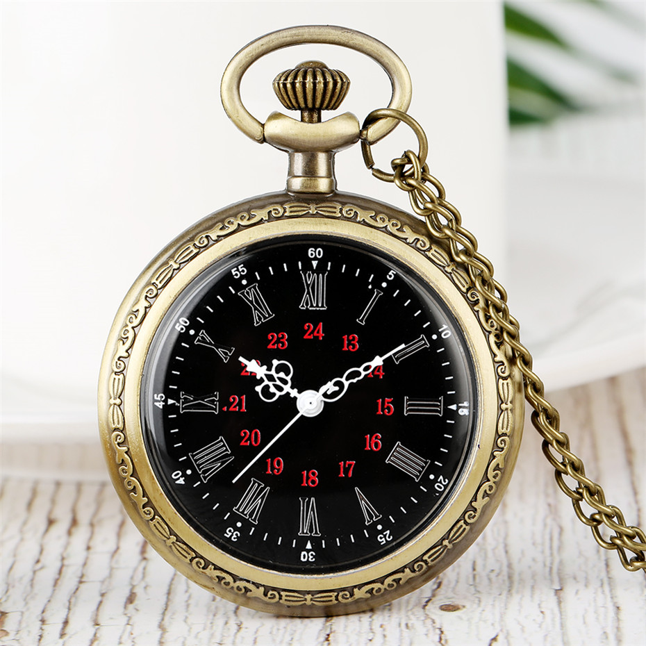 Bronze Retro Roman Numerals Display Quartz Pocket Watch Vintage Pendant Clock for Men Women Fob Sweater Chain /Hanging Chain