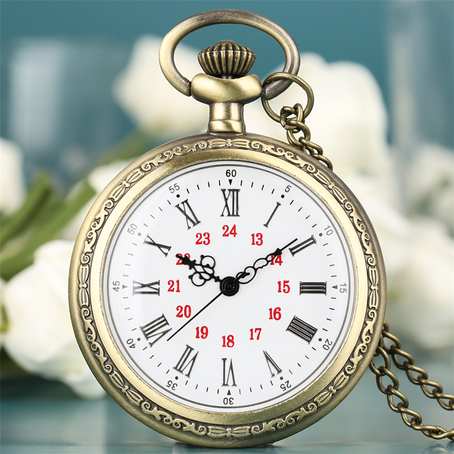 Bronze Retro Roman Numerals Display Quartz Pocket Watch Vintage Pendant Clock for Men Women Fob Sweater Chain /Hanging Chain