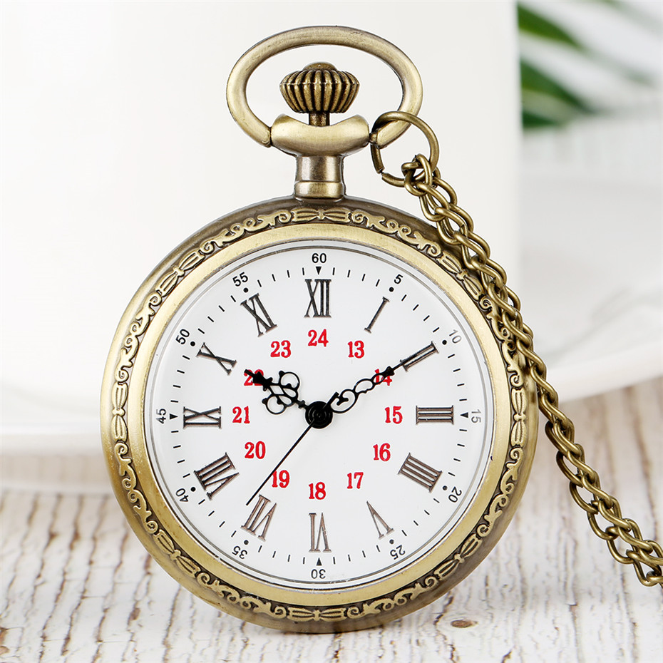 Bronze Retro Roman Numerals Display Quartz Pocket Watch Vintage Pendant Clock for Men Women Fob Sweater Chain /Hanging Chain