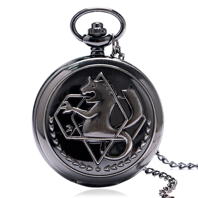 Metal Alchemist Dull Polish Theme Pocket Watch Quartz Fob Pendant Clock Gifts Steampunk Pocket Chain Pocket Watches for Men