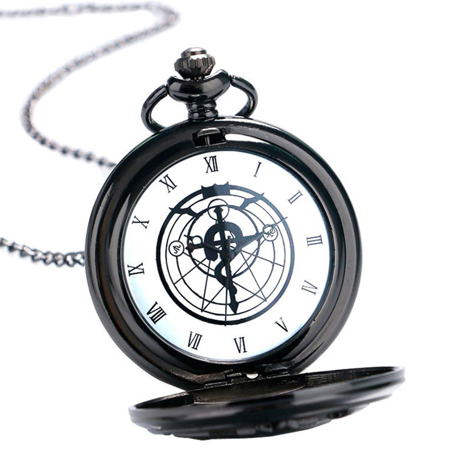 Metal Alchemist Dull Polish Theme Pocket Watch Quartz Fob Pendant Clock Gifts Steampunk Pocket Chain Pocket Watches for Men