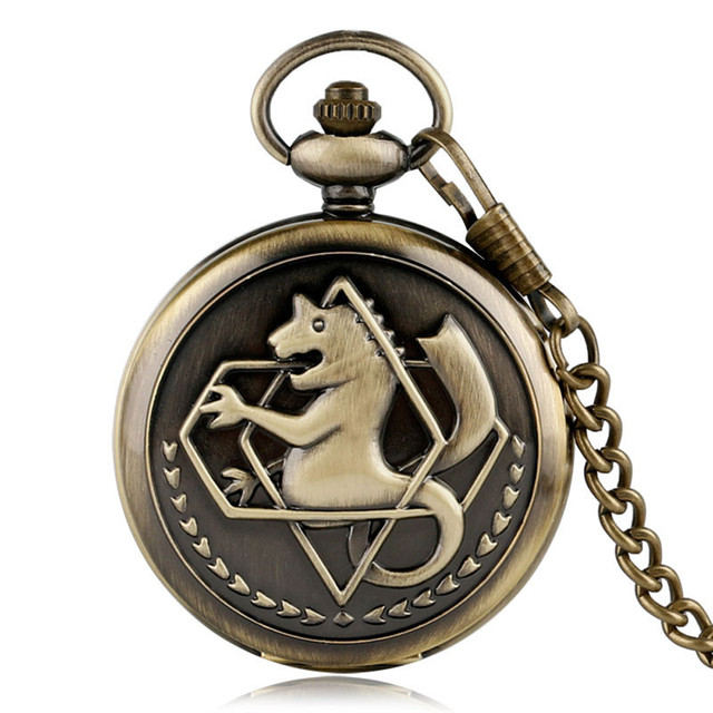 Metal Alchemist Dull Polish Theme Pocket Watch Quartz Fob Pendant Clock Gifts Steampunk Pocket Chain Pocket Watches for Men