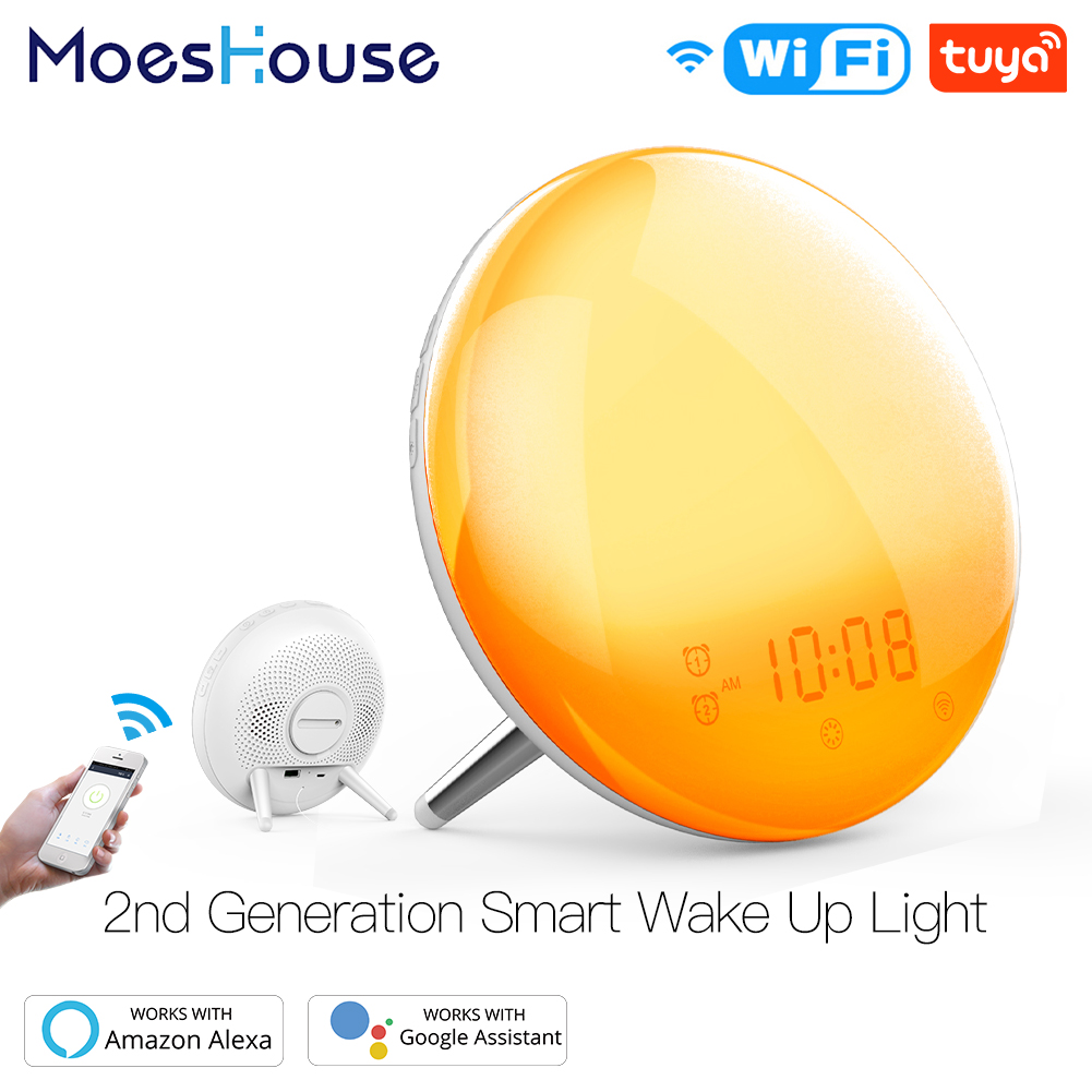 WiFi Smart Wake Up Light Workday Alarm Clock with 7 Colors Sunrise/Sunset Smart Life