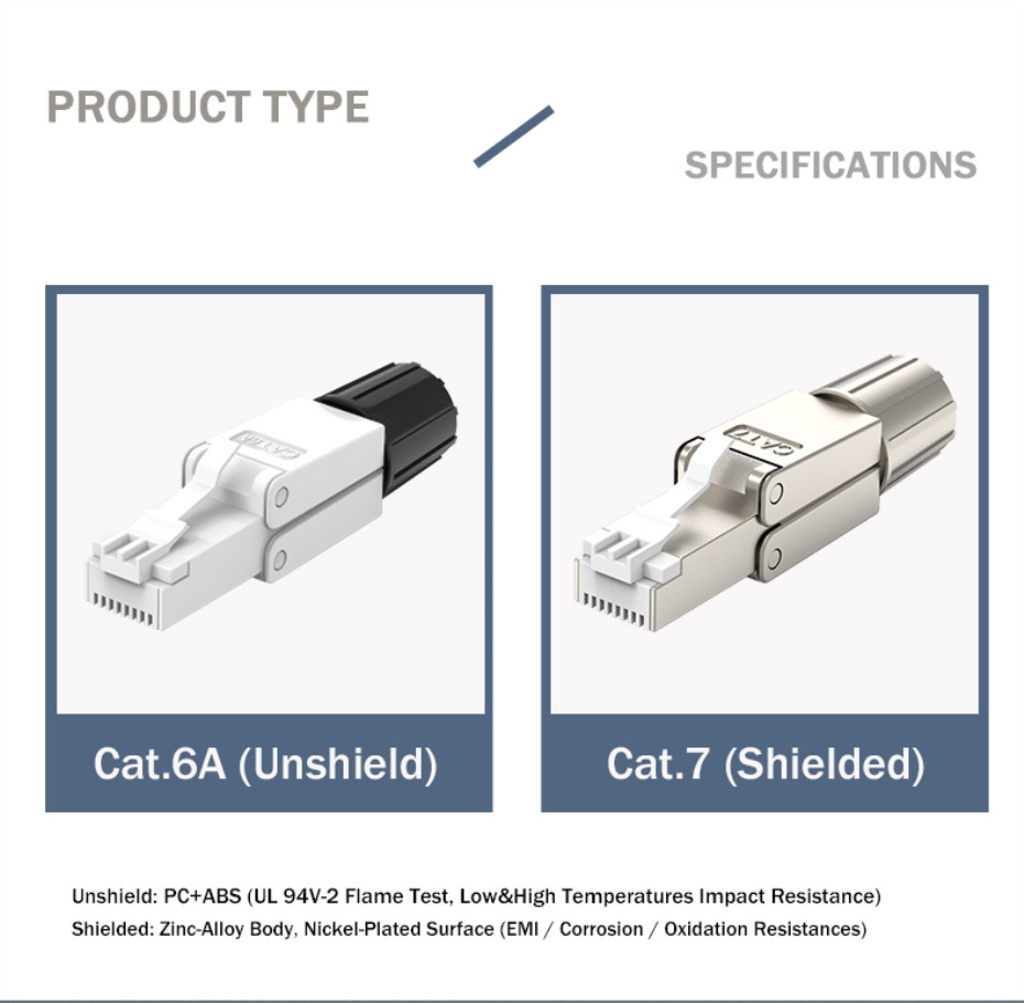 RJ45 Connector Unshield Shielded Field Cat6 Cat6A Cat7 Termination Plug For 23AWG Computer Network Ethernet LAN Wire