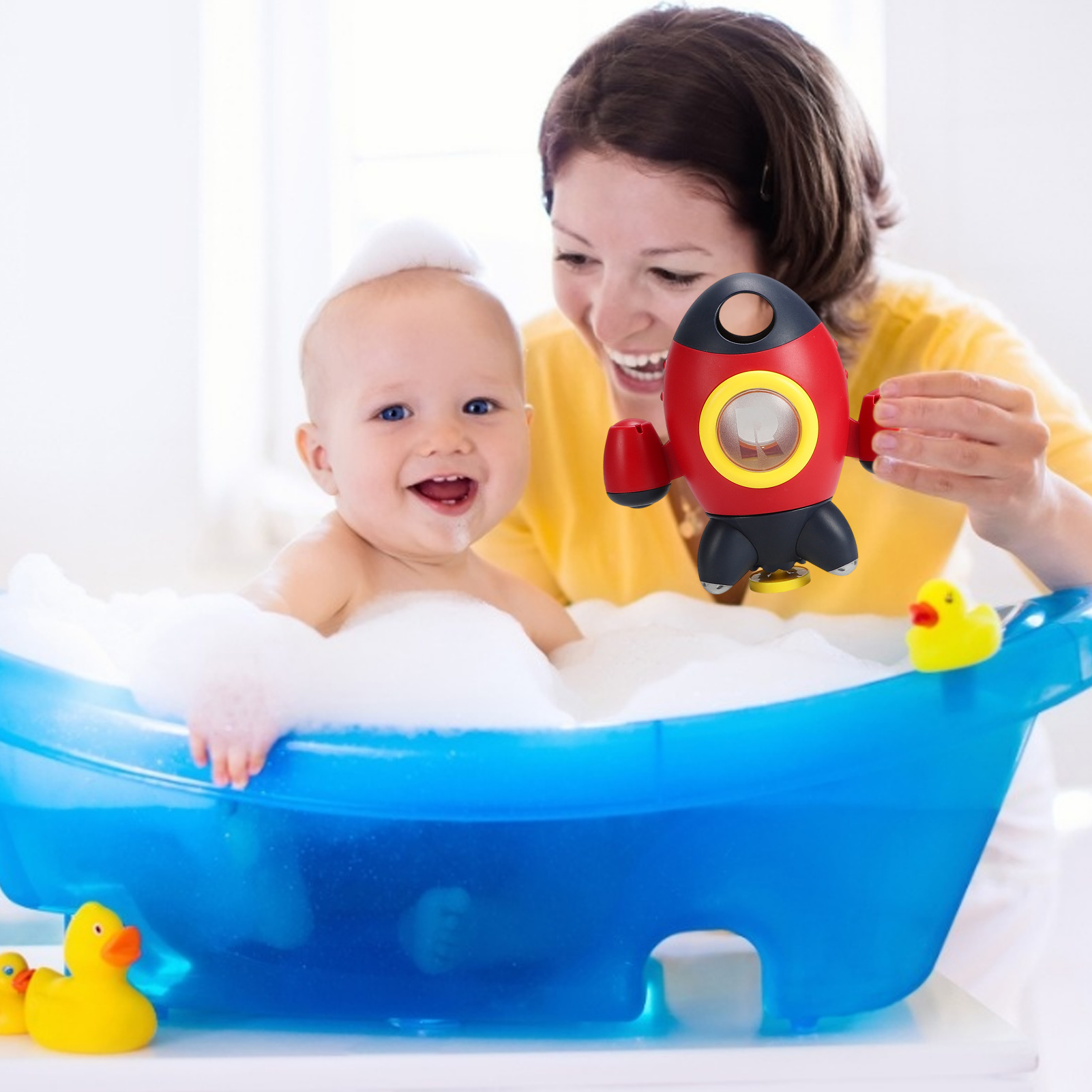 Baby Bath Toy Bath Spinning Sprinkler Rocket Safe Cute Baby Bath Fountain Toy Portable Kids Bathing Bathroom Bathtub Water Toy