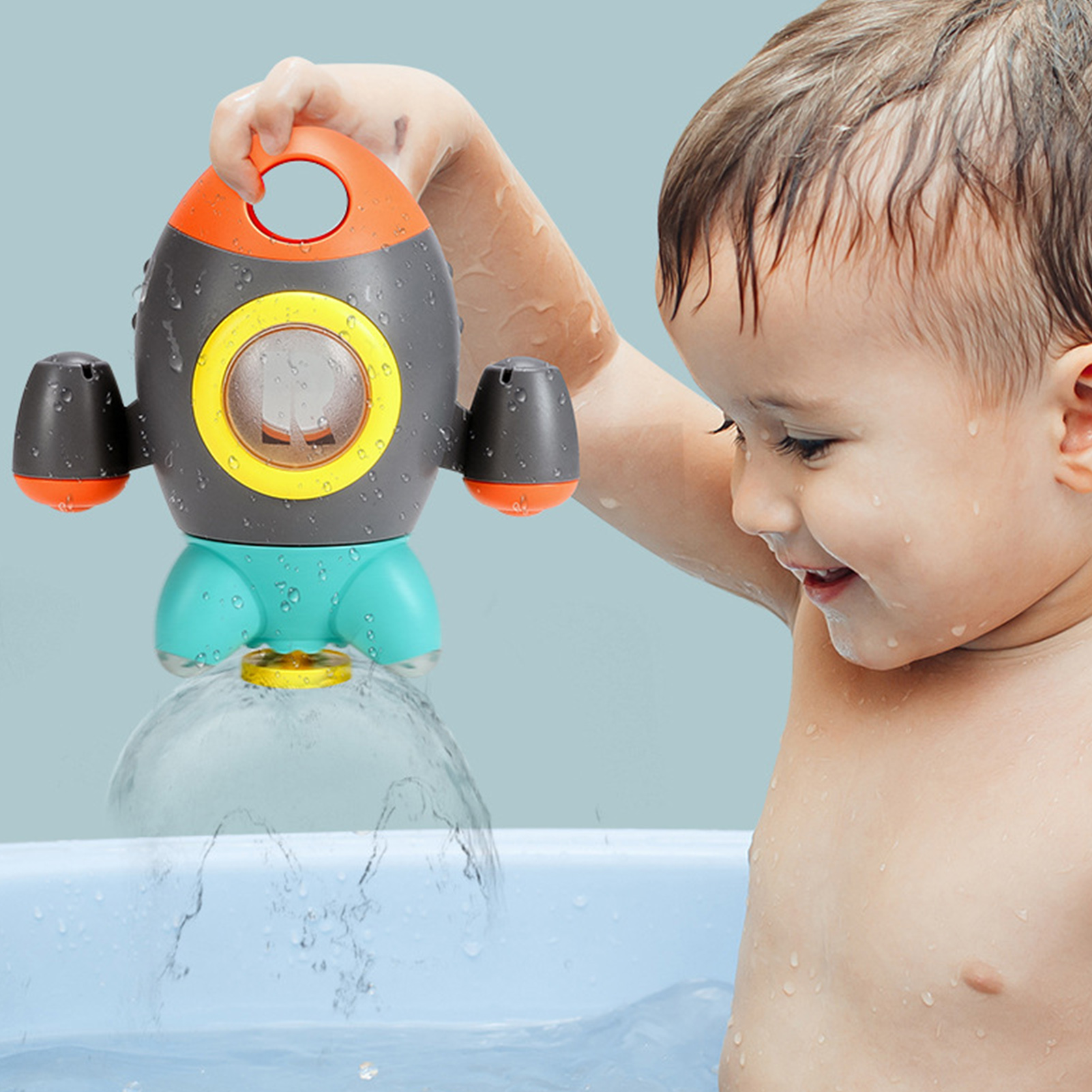 Baby Bath Toy Bath Spinning Sprinkler Rocket Safe Cute Baby Bath Fountain Toy Portable Kids Bathing Bathroom Bathtub Water Toy