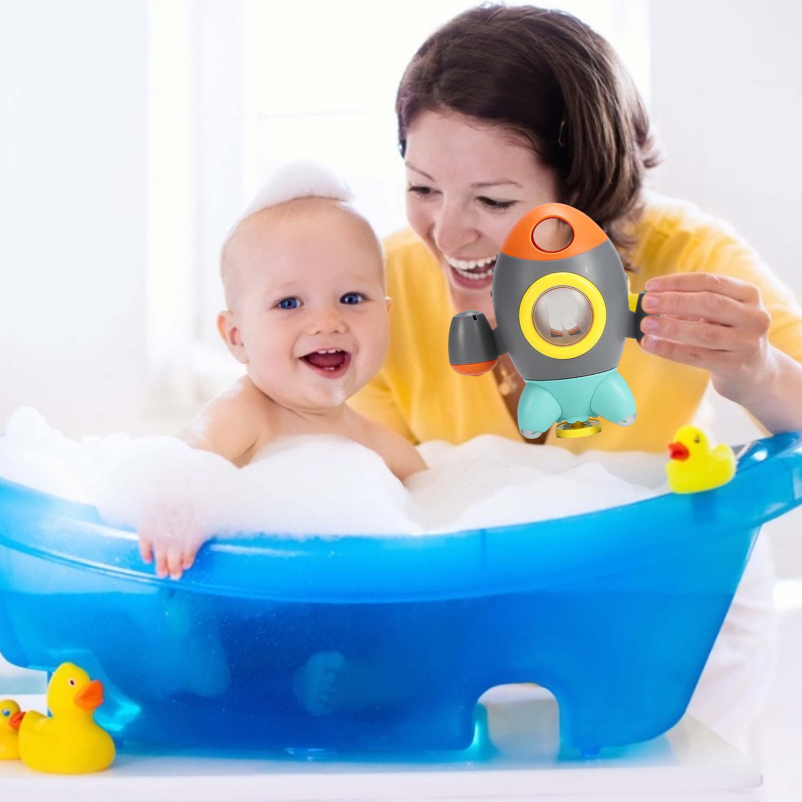 Baby Bath Toy Bath Spinning Sprinkler Rocket Safe Cute Baby Bath Fountain Toy Portable Kids Bathing Bathroom Bathtub Water Toy