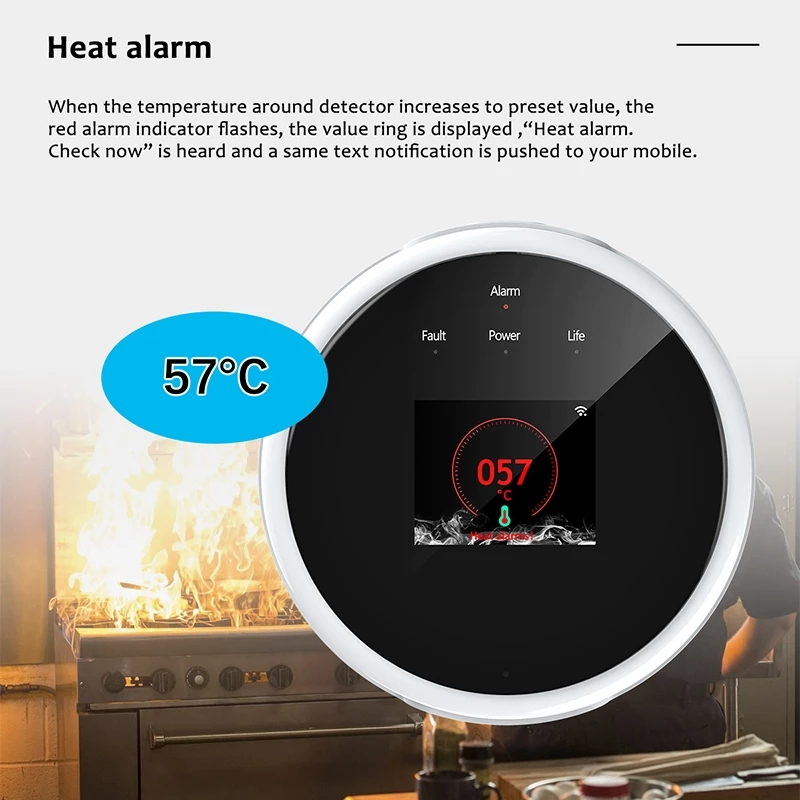 Tuya Wifi Smart Gas Detector With Temperature Sensor LCD Display Wifi Combustible Gas Leak Detectable USB Power APP Remote Alarm