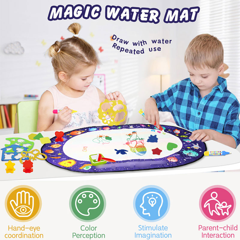 Water Doodle Mat 100x70cm Super Size with Painting Pens Templetes Brush Tools Toys Magic Drawing Rug Kids Educational Toy Gifts