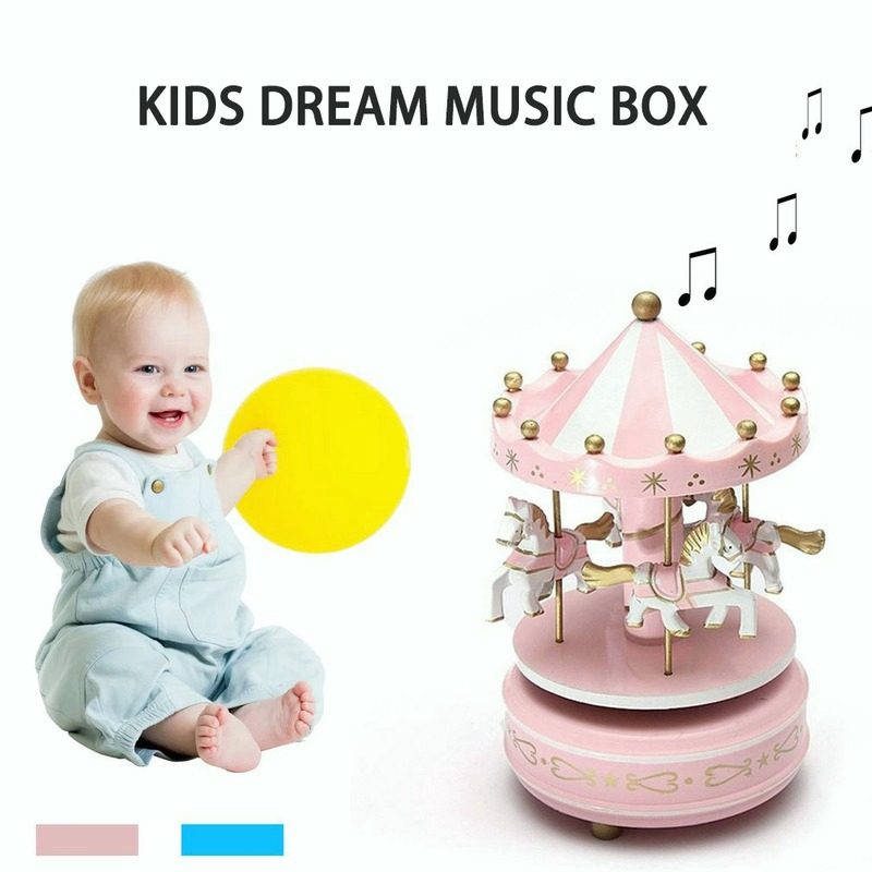Round Wooden Music Box Toy Child Baby Game Home Decor Carousel Horse Music Box Christmas Wedding Birthday Gift