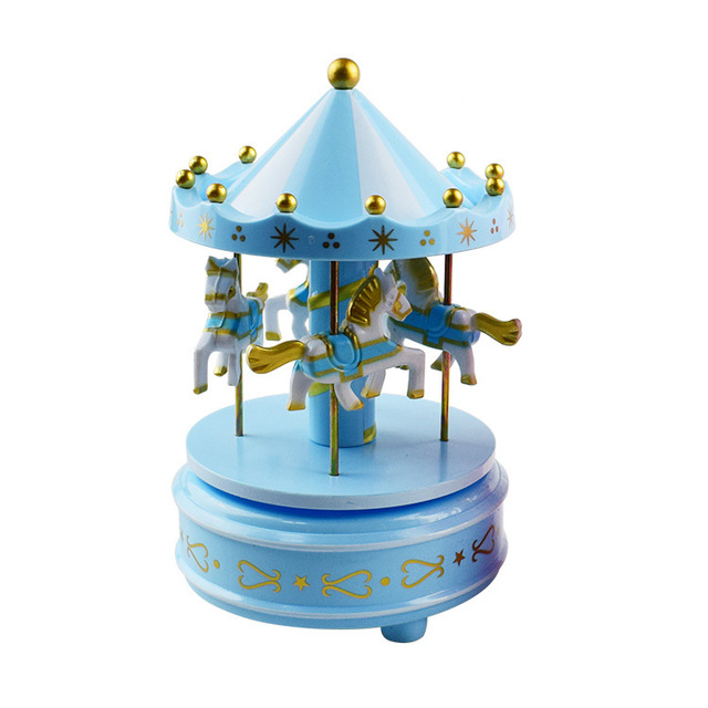 Round Wooden Music Box Toy Child Baby Game Home Decor Carousel Horse Music Box Christmas Wedding Birthday Gift