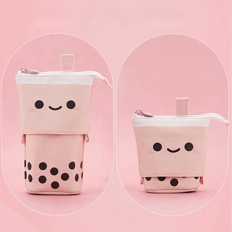Cute Cat Retractable Pencil Case Stationery Bag Pen Cases Canvas High Capacity Gifts for Kids