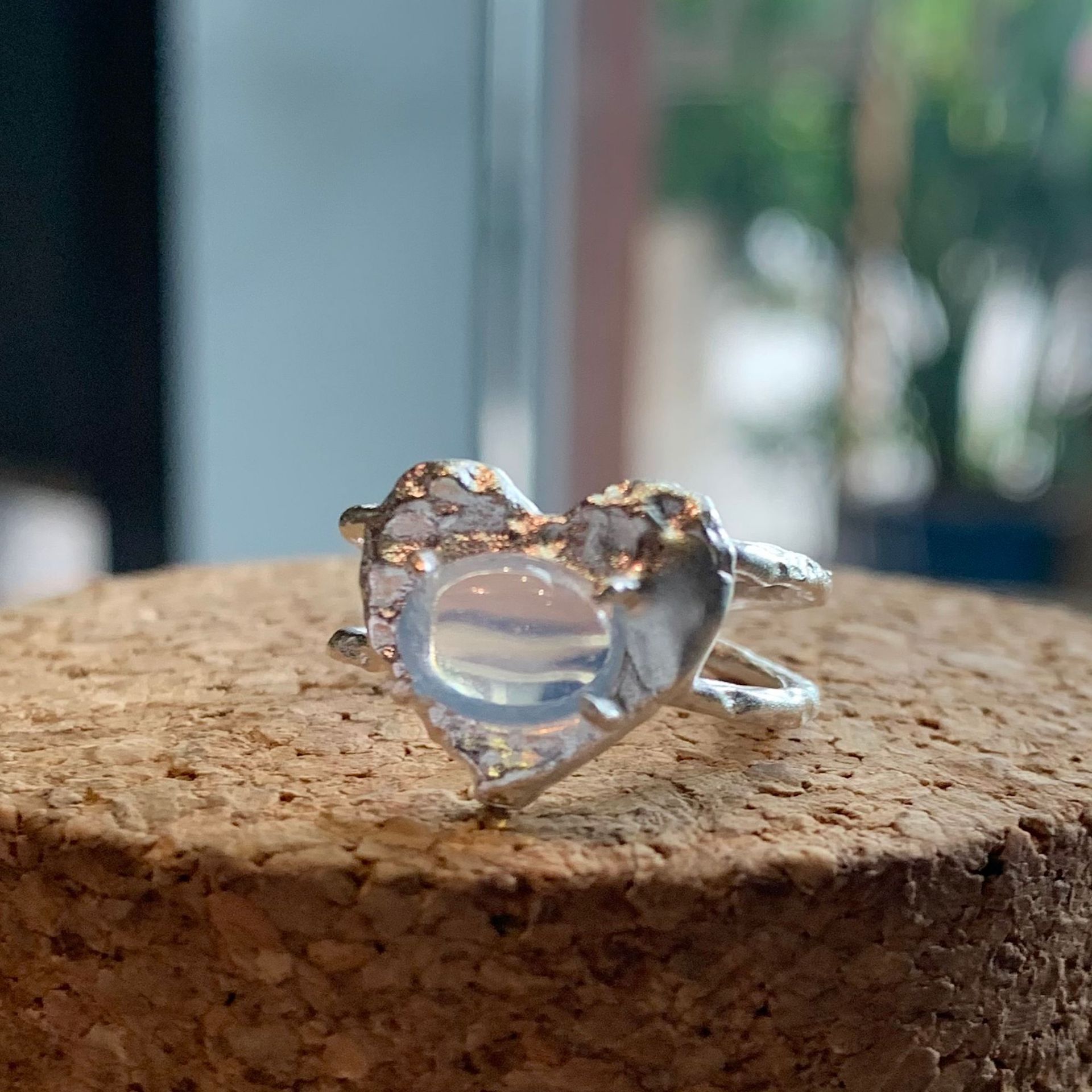 Love ring fold texture moonstone ring female retro temperament opening adjustable ring