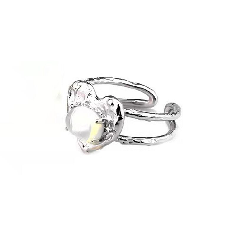 Love ring fold texture moonstone ring female retro temperament opening adjustable ring