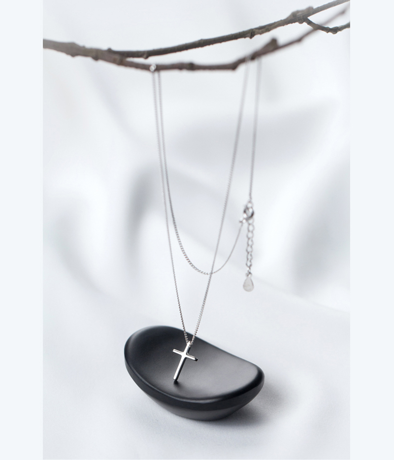 Fashion Simple Cross Pendant Necklace for Women Charm Link Chain 925 Sterling Silver Necklace Chokers Jewelry Gift
