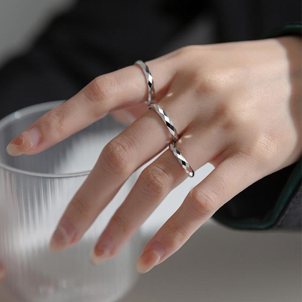 925 Sterling Silver Bling Multi Faceted Cutting Surface Pinkie Ring A3074