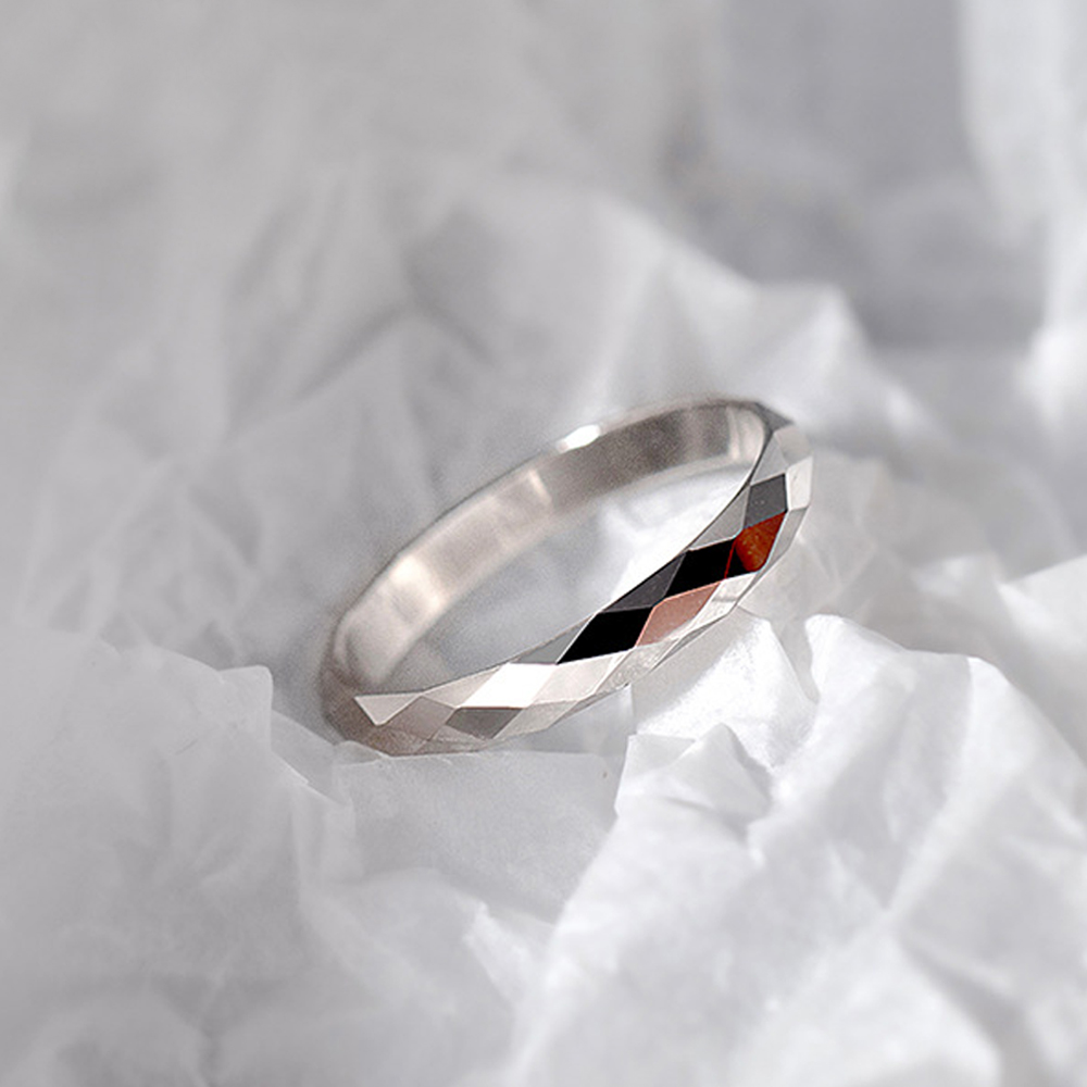 925 Sterling Silver Bling Multi Faceted Cutting Surface Pinkie Ring A3074