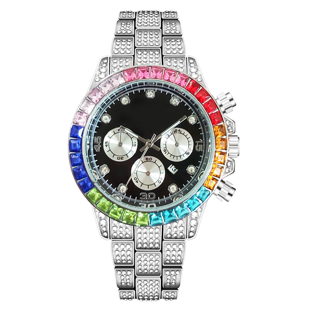 Hot Selling Hip Hop Men Diamond Iced Out Watch Color Rhinestone Shiny Luxury Fashion Watch For Men