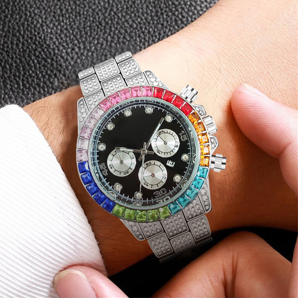Hot Selling Hip Hop Men Diamond Iced Out Watch Color Rhinestone Shiny Luxury Fashion Watch For Men