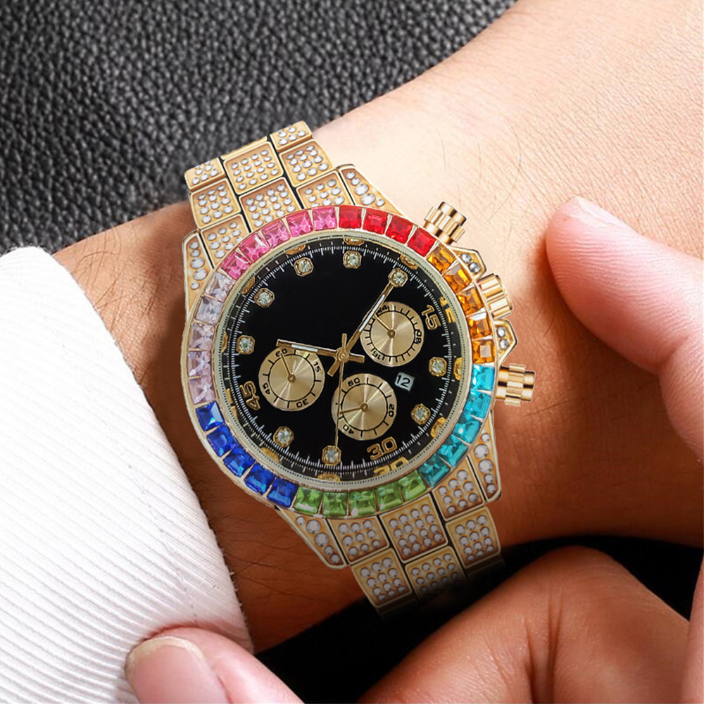 Hot Selling Hip Hop Men Diamond Iced Out Watch Color Rhinestone Shiny Luxury Fashion Watch For Men