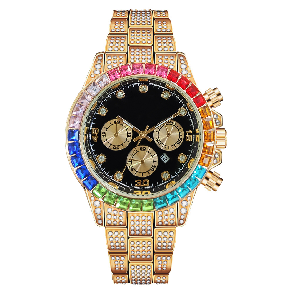 Hot Selling Hip Hop Men Diamond Iced Out Watch Color Rhinestone Shiny Luxury Fashion Watch For Men