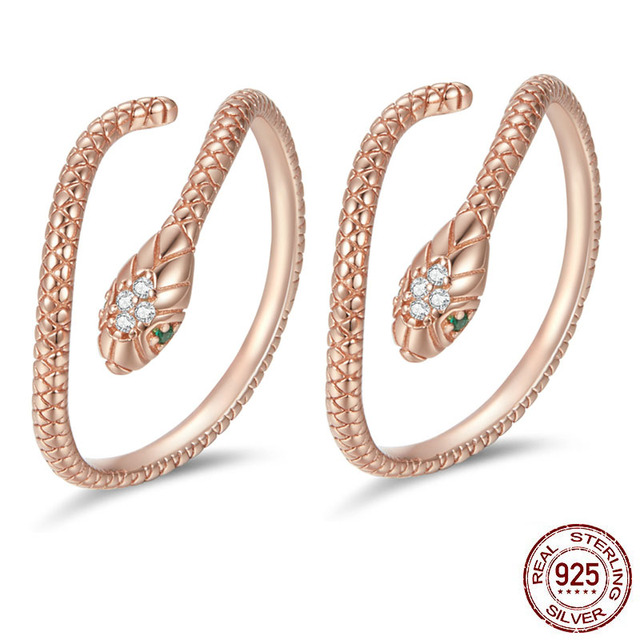2pcs Resizable Cute s925 Sterling Silver Ring Platinum Gold Plated Zircon Retro Textures Spirit Snake Rings Fine Jewelry Loop