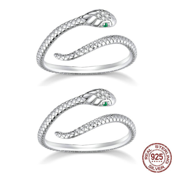 2pcs Resizable Cute s925 Sterling Silver Ring Platinum Gold Plated Zircon Retro Textures Spirit Snake Rings Fine Jewelry Loop