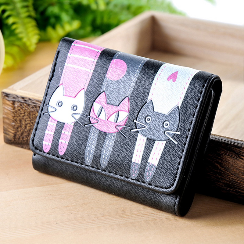 New Walleta Women Ladies Girls Cat Pattern Coin Purse Short Wallet Card Holders Lovely Cat Print