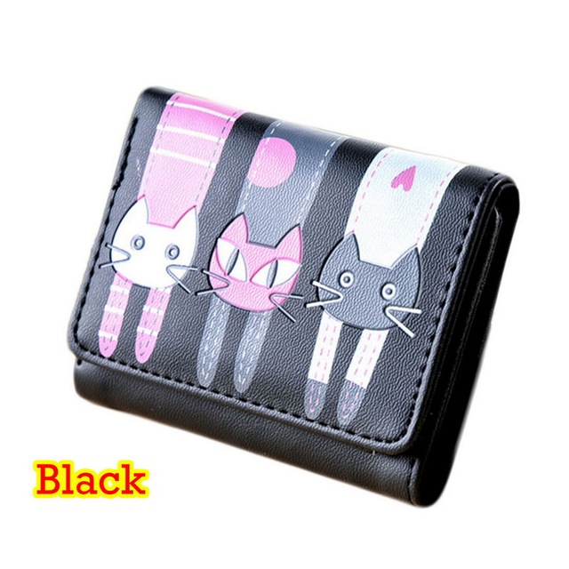 New Walleta Women Ladies Girls Cat Pattern Coin Purse Short Wallet Card Holders Lovely Cat Print