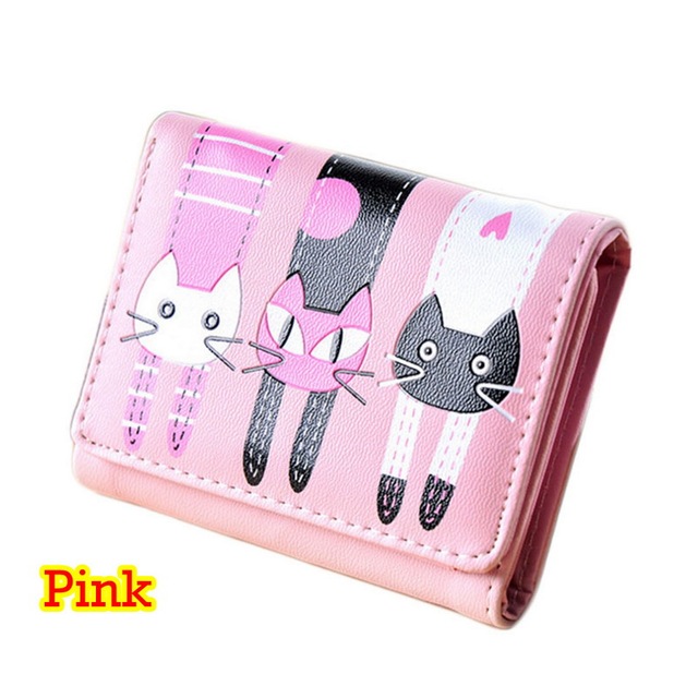 New Walleta Women Ladies Girls Cat Pattern Coin Purse Short Wallet Card Holders Lovely Cat Print