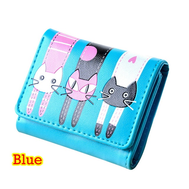 New Walleta Women Ladies Girls Cat Pattern Coin Purse Short Wallet Card Holders Lovely Cat Print