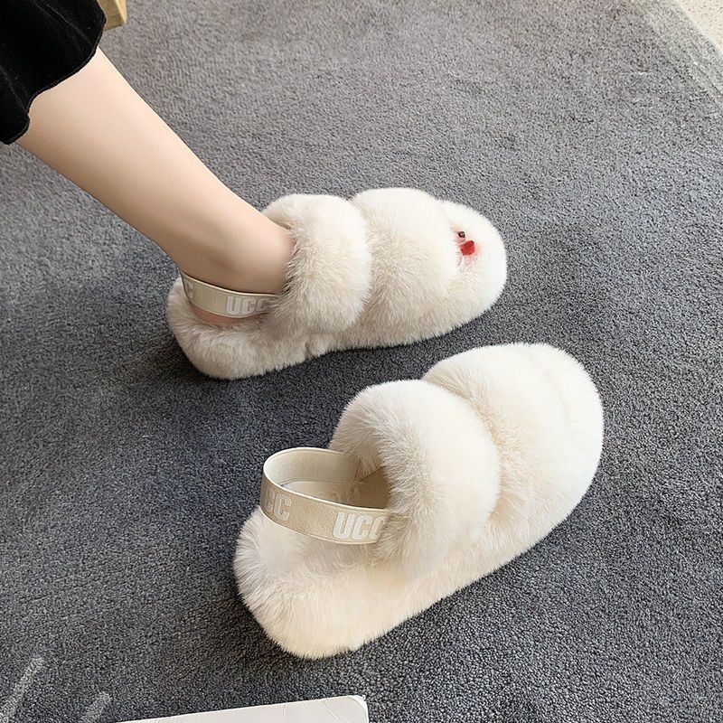 Winter indoor lady furry slippers thickened warm increase artificial wool home cotton towing high-end fashion fluffy
